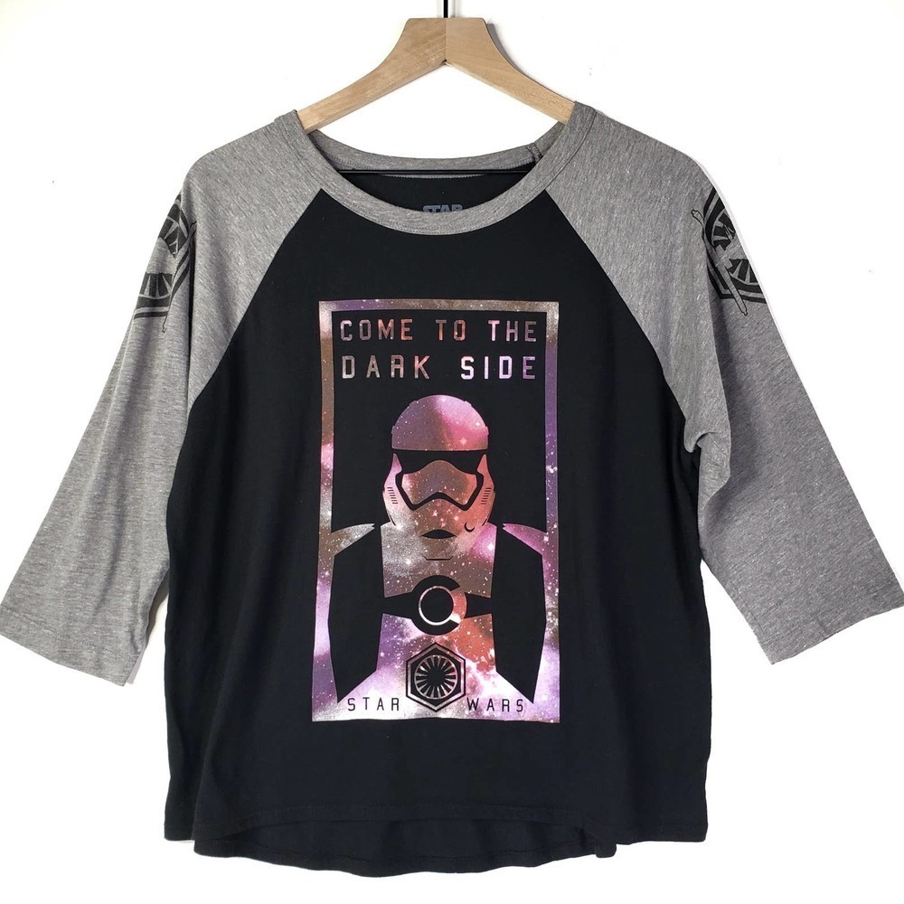 Star Wars Raglan Tee XL Black Grey Come To The Dark Side Storm Trooper‎ Top